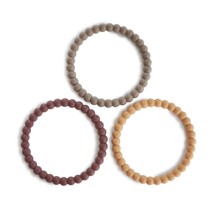 Pearl Teether Bracelets 3-Pack - Berry/Marigold/Khaki Mushie
