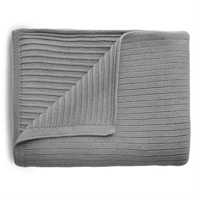 Knitted Baby Blanket - Ribbed Gray Melange Mushie