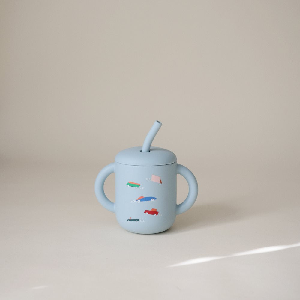 Silicone Training Cup + Straw Retro Cars Mushie