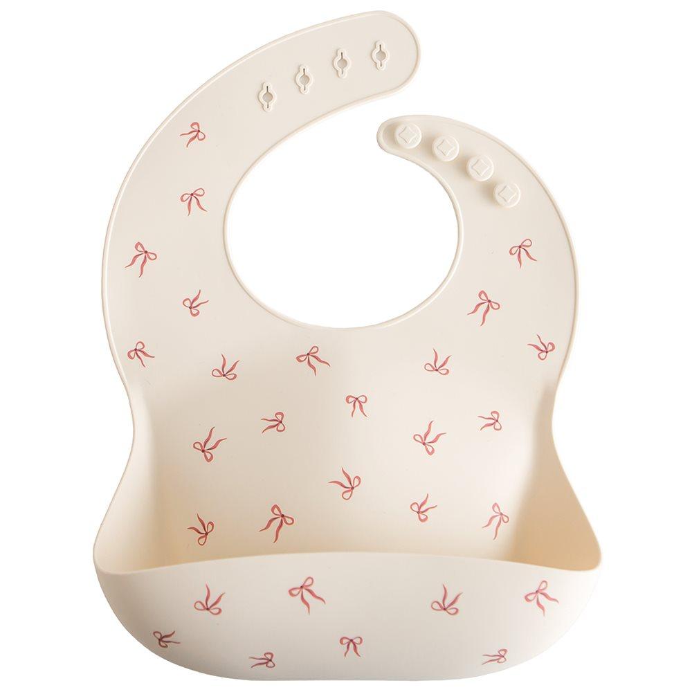 Silicone Bib Silver Bows Mushie