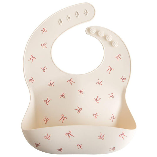 Silicone Bib Silver Bows Mushie