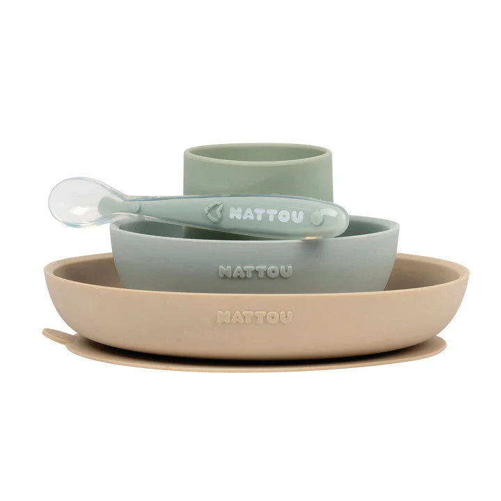 Silicone Meal Set with Suction Pad - Mint Nattou