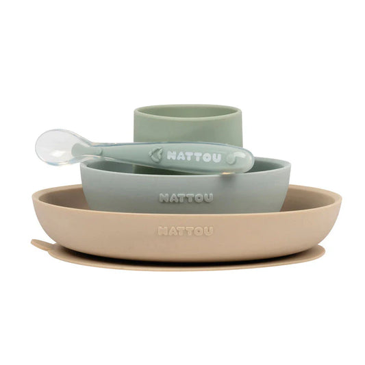 Silicone Meal Set with Suction Pad - Mint Nattou