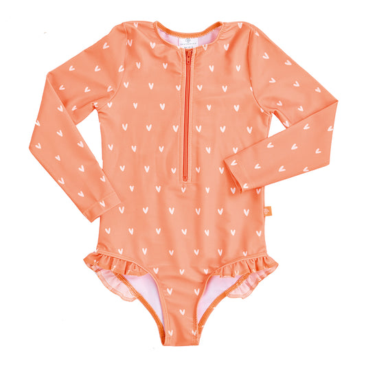 Long Sleeved Swimsuit - Orange Hearts