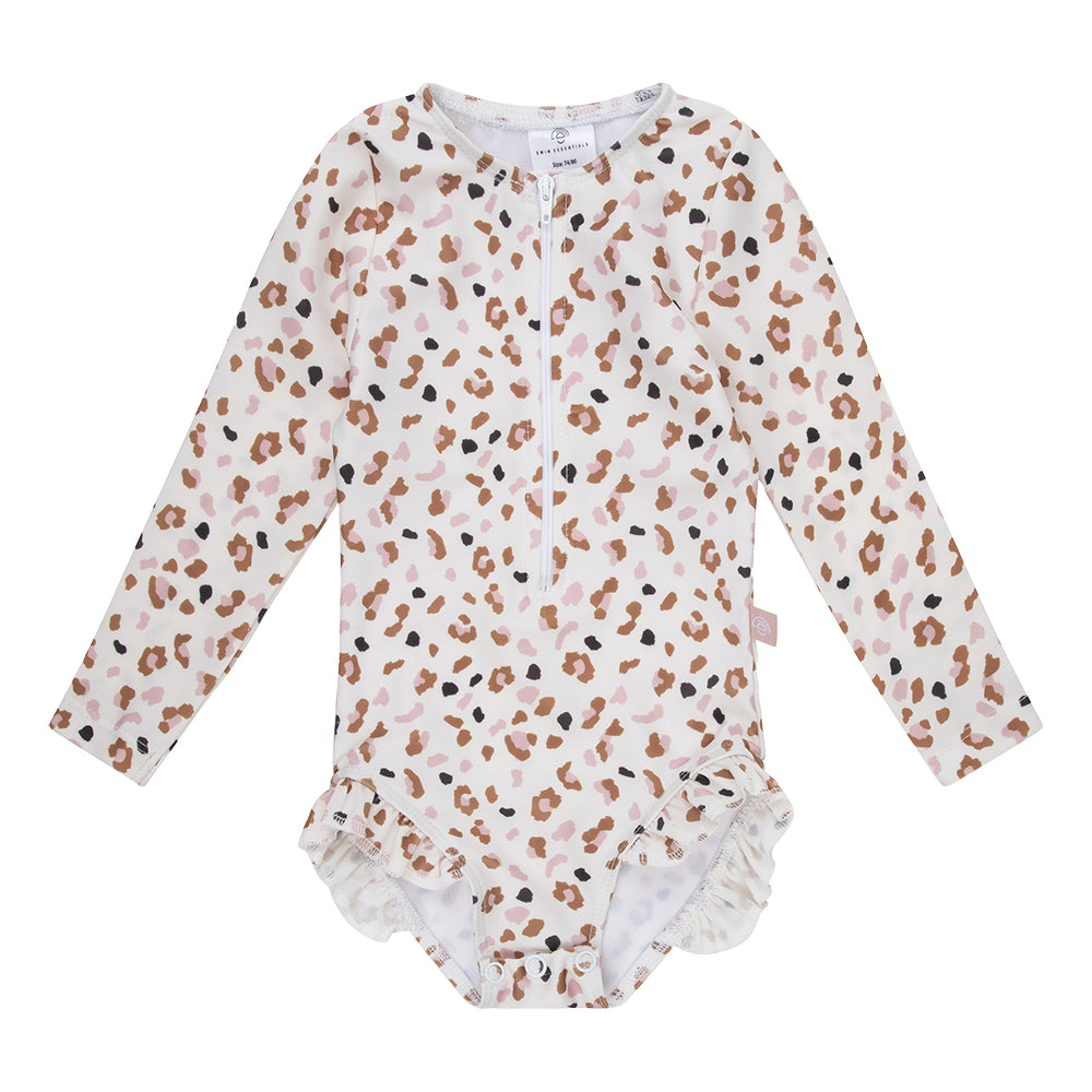 Long Sleeved Swimsuit - Offwhite Kahki Leopard