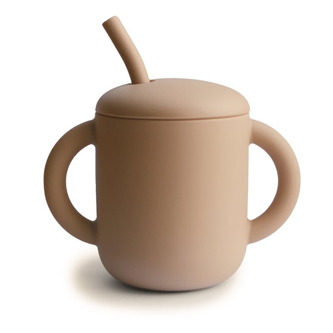 Silicone Training Cup + Straw - Natural Mushie
