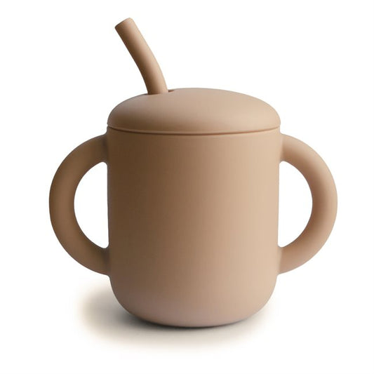 Silicone Training Cup + Straw - Natural Mushie