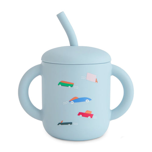 Silicone Training Cup + Straw Retro Cars  Mushie