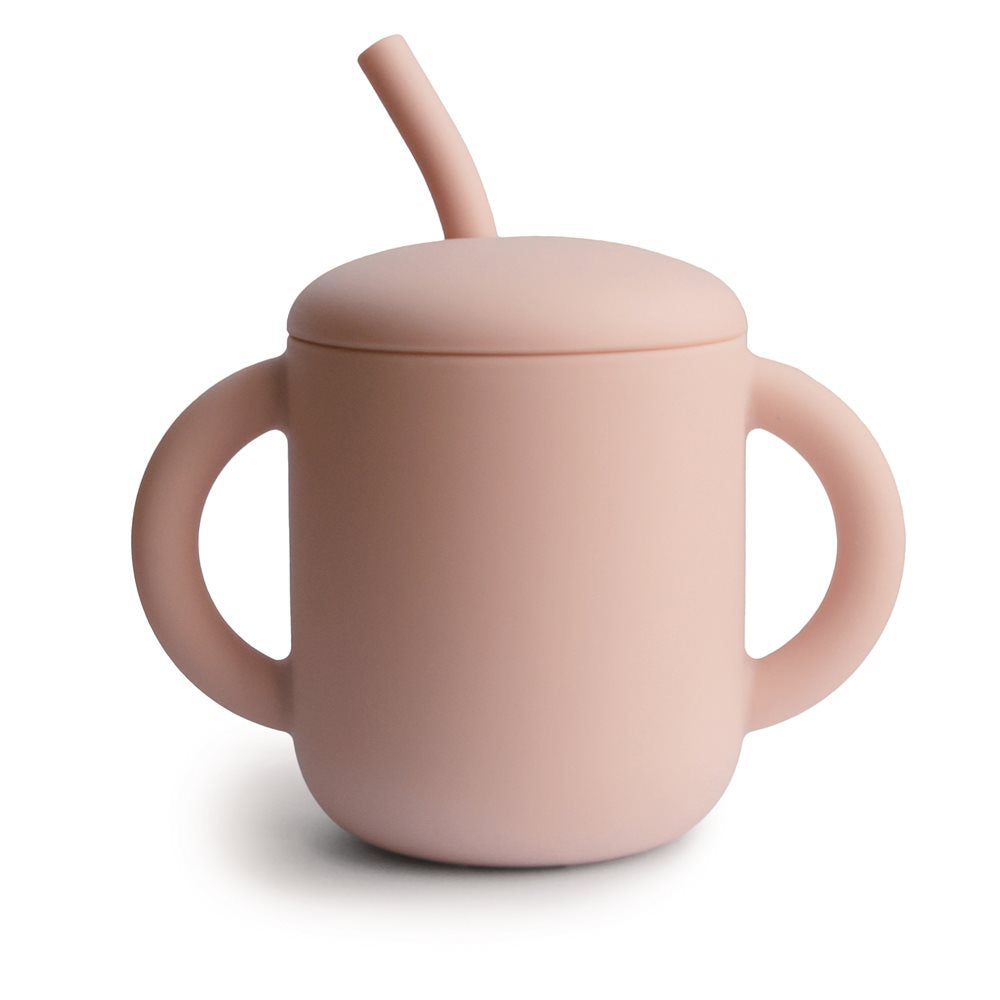 Silicone Training Cup + Straw Blush Mushie