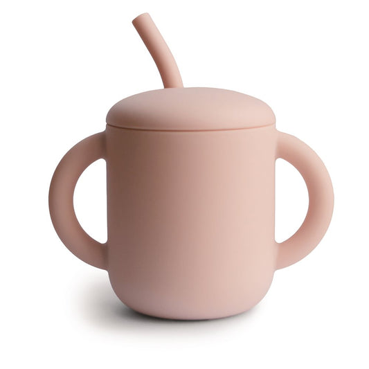 Silicone Training Cup + Straw Blush Mushie